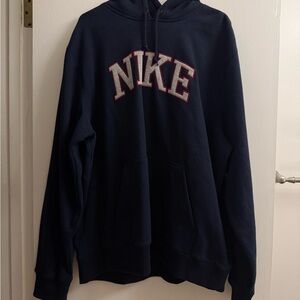 Nike Men's Dark Blue Hoodie with Red Accents